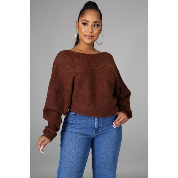 Brown Long Sleeve Round Neck Sweater #1732 - Picture 5 of 7
